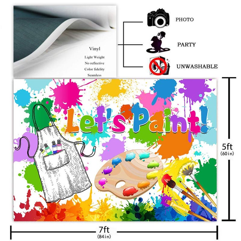 Avezano Let's Paint Party Backdrop for Kids 7x5ft Art Paint Birthday Party Photography Background Watercolor Colorful Graffiti Splatter Dress for a Mess Art Painting Party Photo Booth Backdrop - Image 2